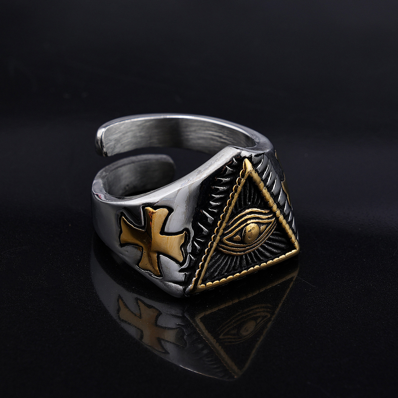 Triangle Eye All Seeing Titanium Ring